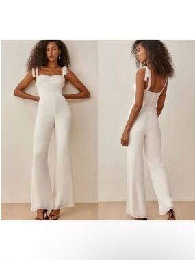NWT Reformation Gossamer Ivory Sweetheart Neck Tie Shoulder Alfred Jumpsuit Sz 4